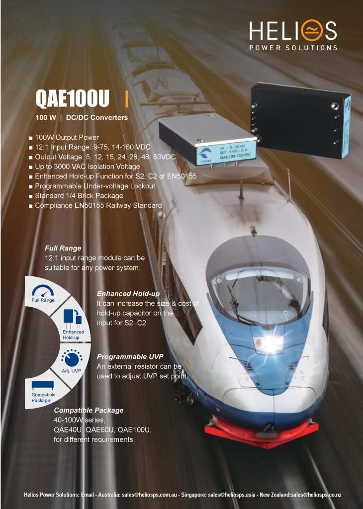 QAE100U DC DC Converter 100W Railway Applications - Helios Power Solutions Rolling Stock Applications