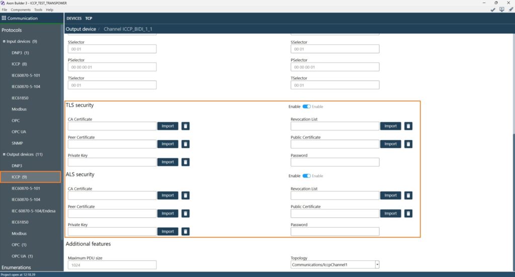 Security settings Axon Builder 3’s ICCP driver.